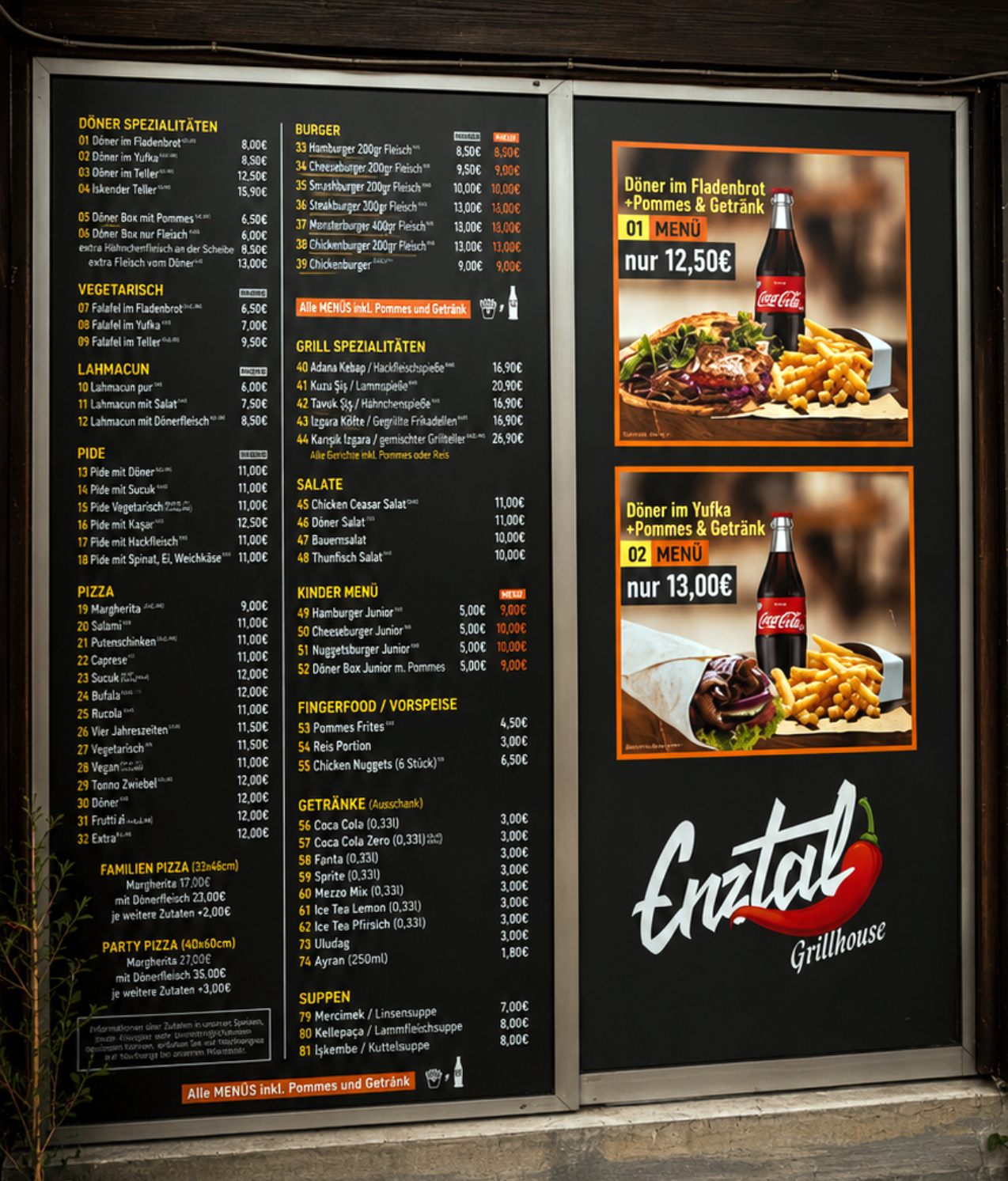 Schaufensterbeschriftung für das Restaurant Enztal