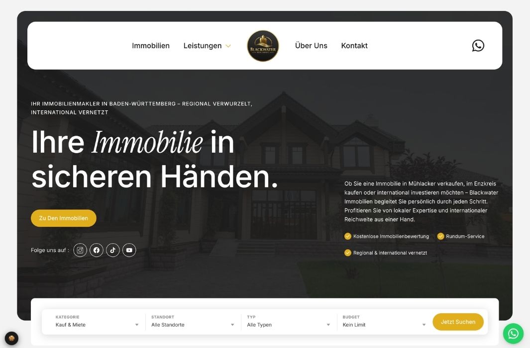 Website für einen Immobilienmakler aus Baden-Württemberg, umgesetzt mit Weboa