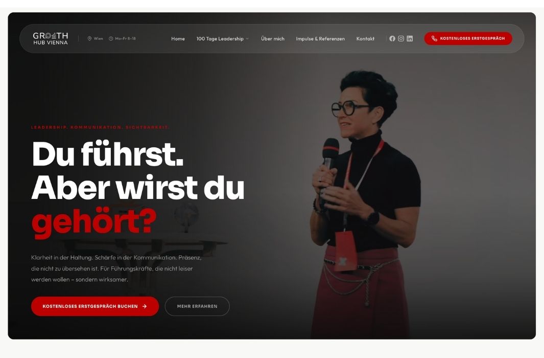 Website für Growth Hub Vienna, umgesetzt mit Weboa